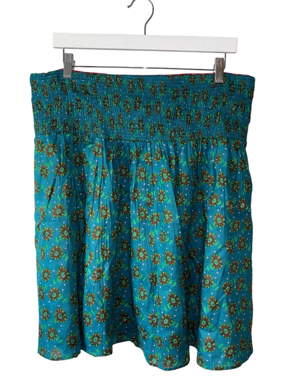 NWT Natural Life Reversible 2-in-1 Skirt XL Floral Boho Pink Teal Smocked Waist - Picture 2 of 7